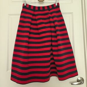 Boden Red and Black Striped Midi Skirt